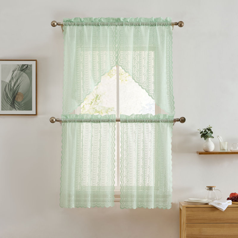 Cantonnière en dentelle semi-transparente Nikole, Vert écume de mer
