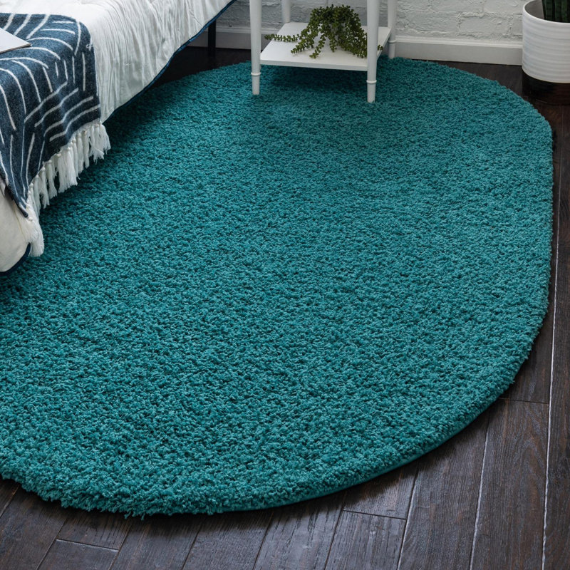 Tapis noir de jais Santoshi, Ovale 5 pi 3 po x 8 pi, Bleu