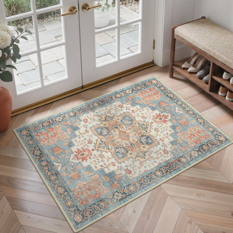 Addieville Oriental Performance Machine Washable Area Rug, Beige/Red/Blue/Orange