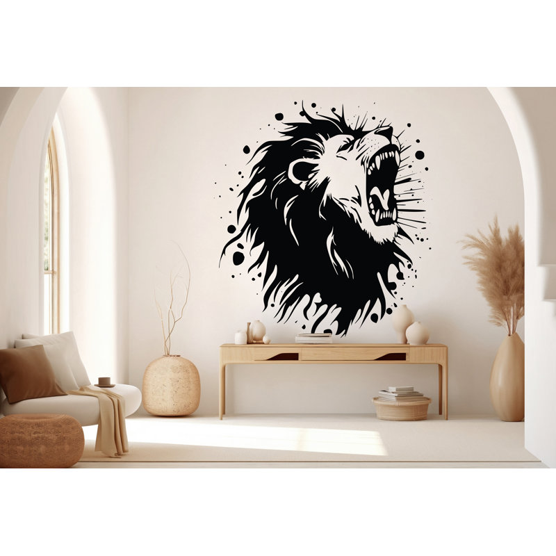 Adhésif mural lion, art mural tête de lion, H 35 po x l 40 po, Lilas