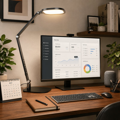Metal Swing-Arm Office Lamp with Soft Diffused Light, 3 Color Temperatures, 10 Brightness Levels, Memory and Timer Controls