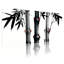 Tableau sur toile tendue, motif bambou noir et blanc avec accents rouges, style oriental (lot de 3)-1559967386