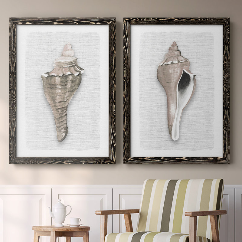Sea Front Shell I - Toile encadrée de qualité supérieure - prête à être accrochée, H 27,5 po x l 75 po x P 1,5 po, Noir