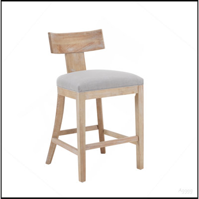 27" Counter Stools Set of 2, Upholstered Counter Height Bar Stools with Solid Rubber Wood Frame, Backrest, Footrest, Armless Barstools for Home Bar, Kitchen Counter, PEBBLE LINEN & Natural