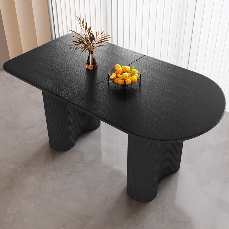 Pearlena 55.11" Modern Rectangle Black Dining Table Set with 6 Chairs for Kitchen, Bar, Living Room