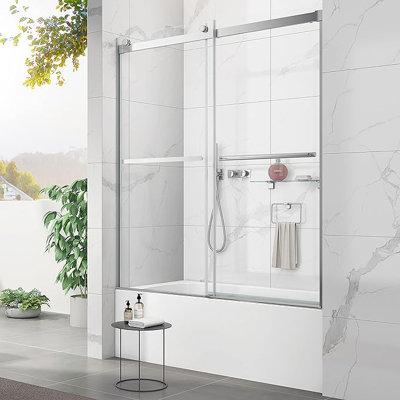 60" W x 60" H Double Sliding Semi- Frameless Shower Door with 5/16"(8mm) Clear Tempered Glass
