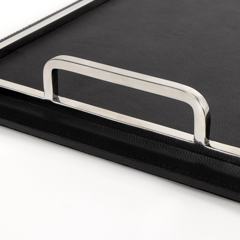Greyson Leather Rectangle Tray Large (Polished Nickel), Black/Silver