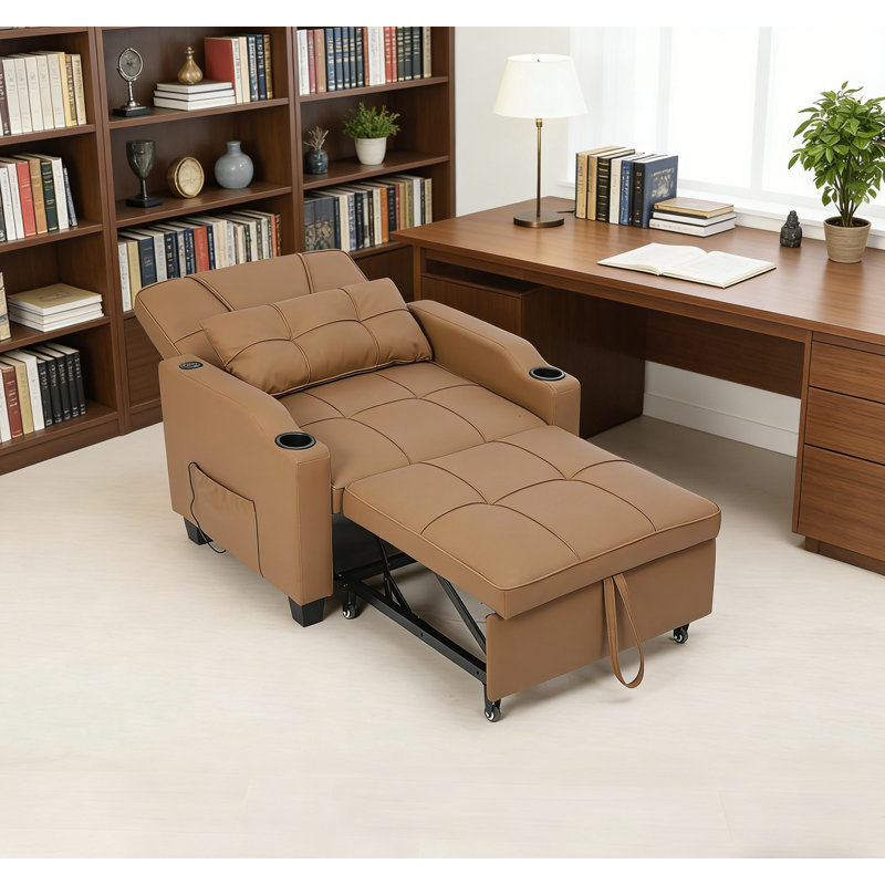 Canapé-lit convertible 4-en-1 avec massage et port USB pour les petits espaces, Brun