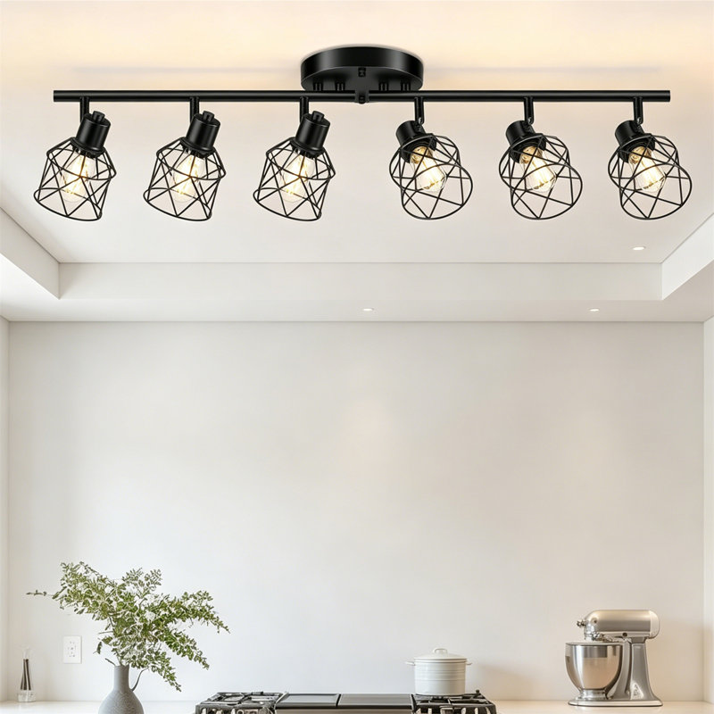Semi Flush Mount Ceiling Light, Matte Black, 6 Lights
