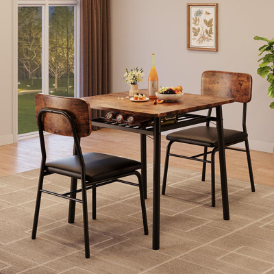 Dining Room Set for 2, 3-Piece Modern Dining Table Set with Metal Frame, Built-in Storage Rack, Space Saving Kitchen Table with 2 Padded Chairs for Dining Room