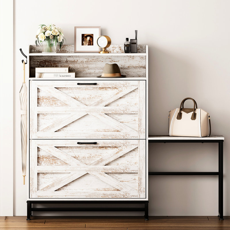 Étagère à chaussures blanche pour unité d'entrée, 2 tiroirs rabattables avec fentes réglables, unité de rangement rétro, basculante et efficace: blanc, couches d'entrée et articles décoratifs