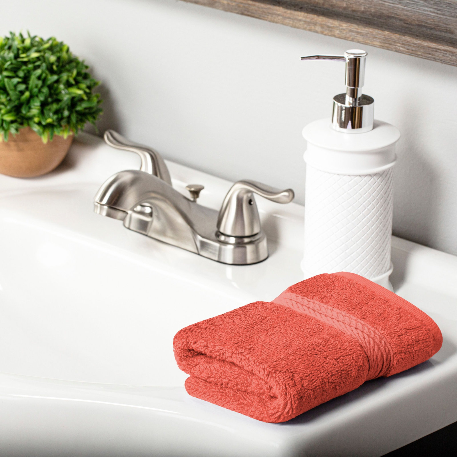 Renata Certified Egyptian Cotton 800 GSM Plush Heavy Highly Absorbent Luxury Washcloth , Coral, Washcloth - 6 Pack