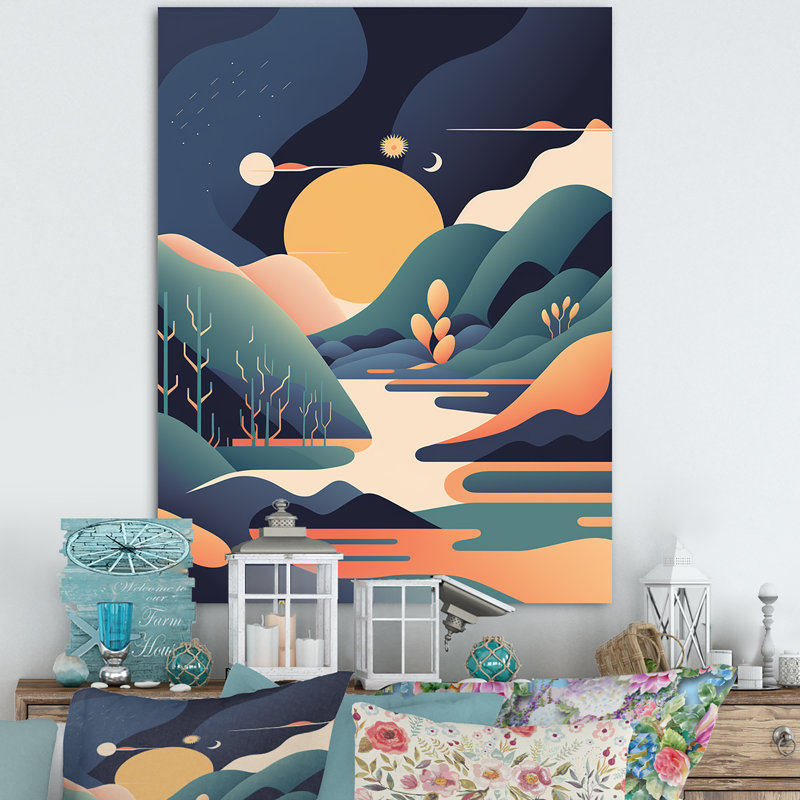 «Graphic Mountain Trees in Orange and Blue II», reproduction sur toile, H 20 po x l 12 po x P 1 po, Toile tendue