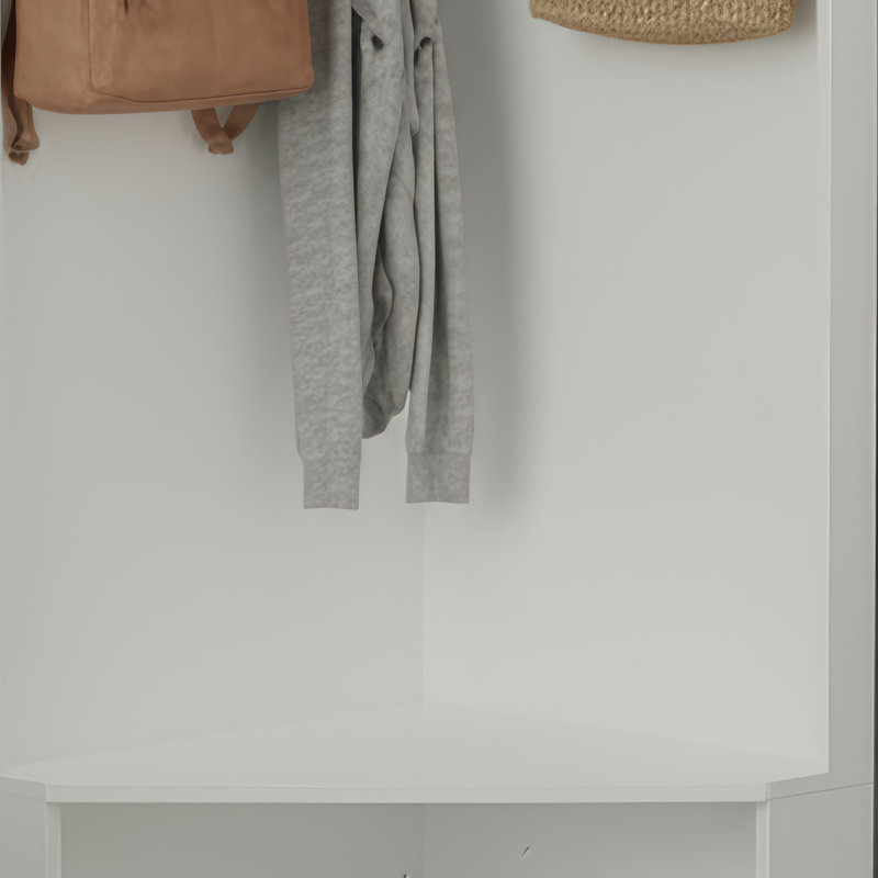 Minimalist Corner Hallway Shelf With Shoe Bench + 4 Hooks + Adjustable Shelf (Hall/Living Room, White), White