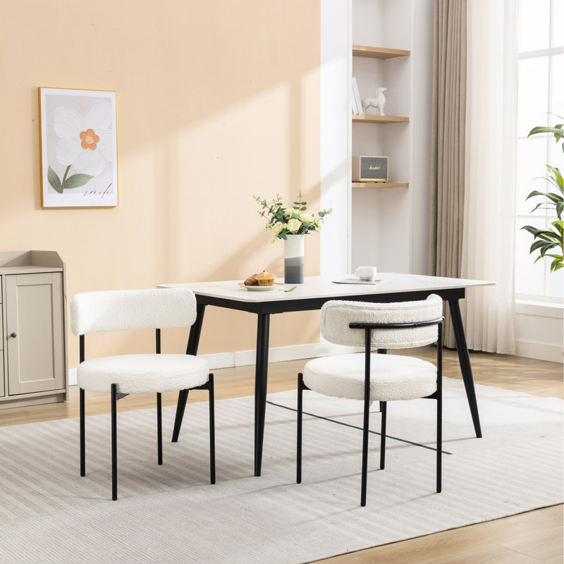2 chaises de salle à manger blanches - Design rond moderne avec rembourrage en mousse confortable de 2, siège élégant avec revêtement en boucle souple