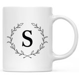 Custom Monogram Initial Coffee Mug Gift Letters A-Z, Laurel Wreath Custom 11Oz Ceramic Coffee Mug, 1-Pk