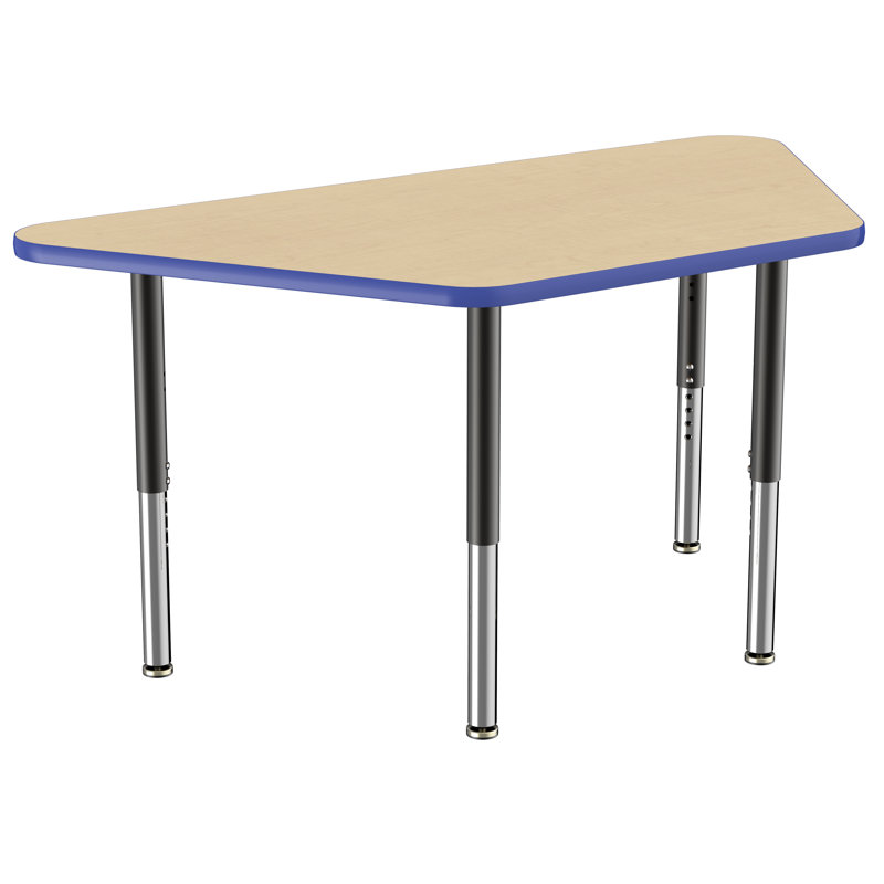 Table d'activité trapézoïdale à hauteur réglable avec pieds trapus, 30" x 60", Maple/Blue/Black, Super