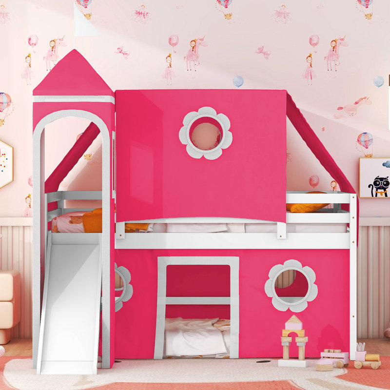 Lit mezzanine double avec glissade Roomfitter, Rose