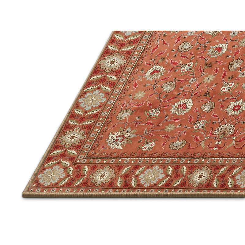 Tapis orange/beige traditionnel Potamos, Rectangle 6 pi x 9 pi