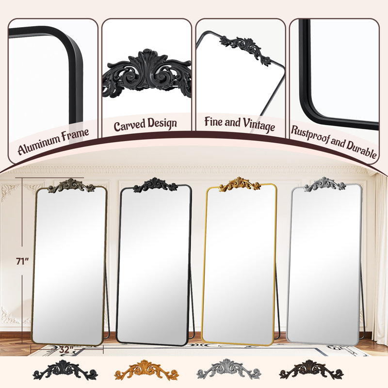 Retro engraved full-length mirror, 71"×32", Black