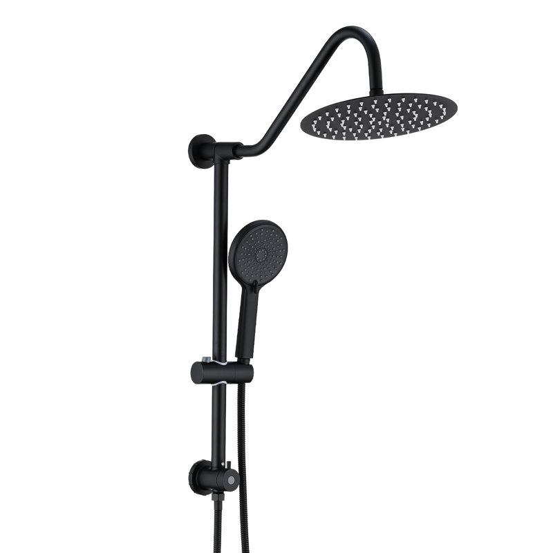 Matte Black Metal Shower With 10" Rain And Handheld - Stress Reducing Head Adjustable Height