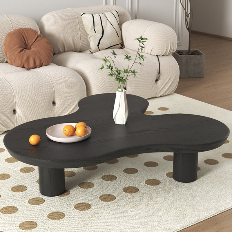 Table à thé multifonctionnelle rétro en bois massif, H 15,75 po x L 55,12 po x l 50,39 po, Noir, noir, noir, noir