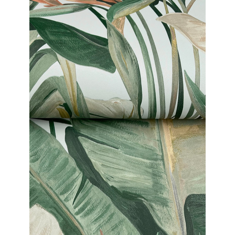 Papier peint cabana tropical corail, Bleu