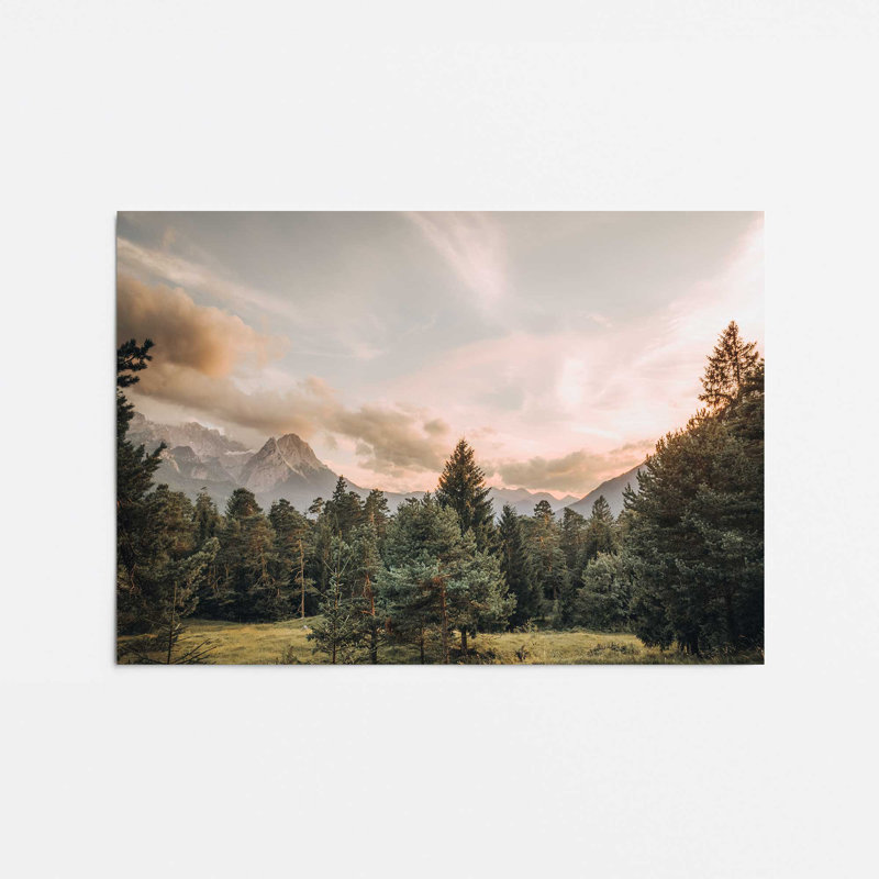 Impression de crépuscule alpin, Papier, H 16 po x l 20 po x P 0,1 po