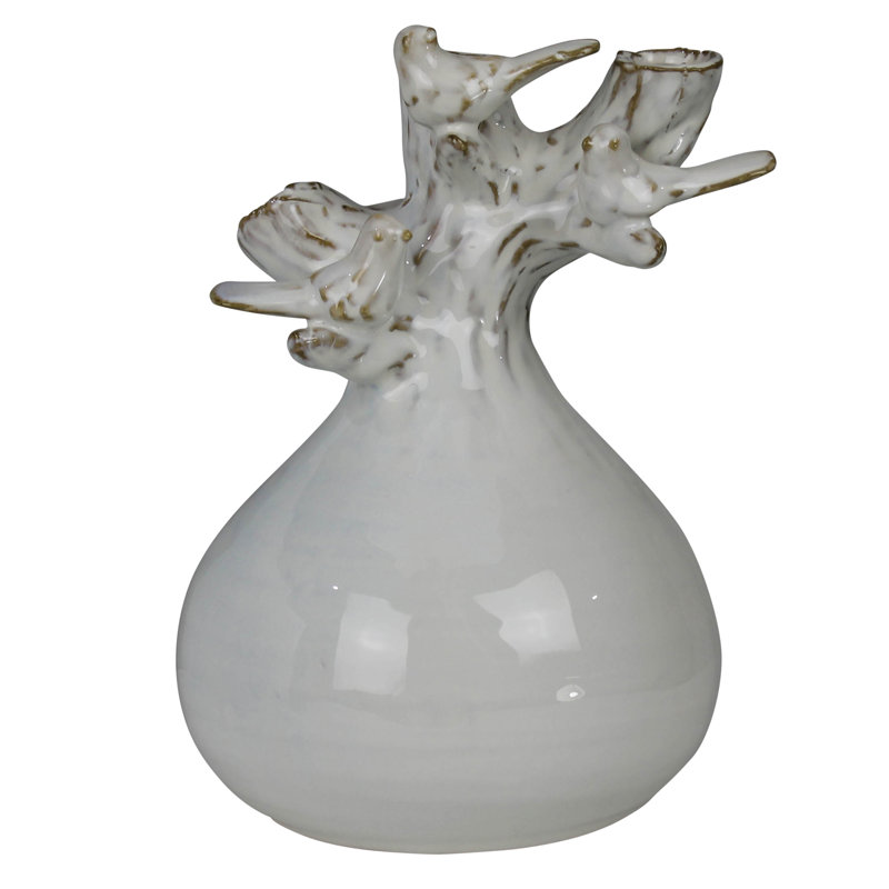 Vase With Branch And Bird, Ceramic