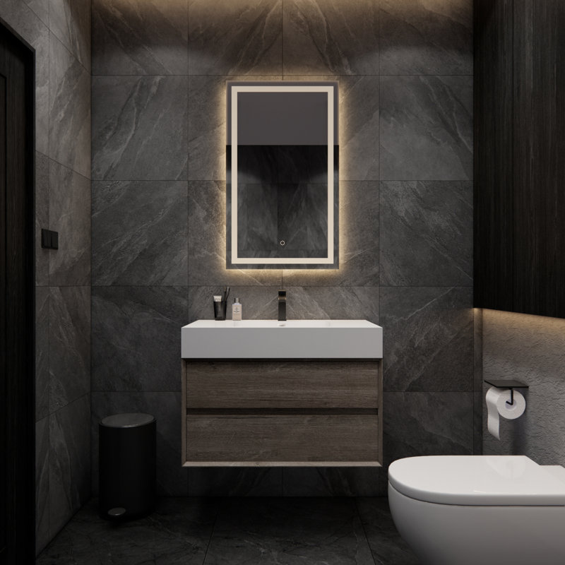 Albizu 35.5" Wall-Mounted Single Bathroom Vanity, Gray