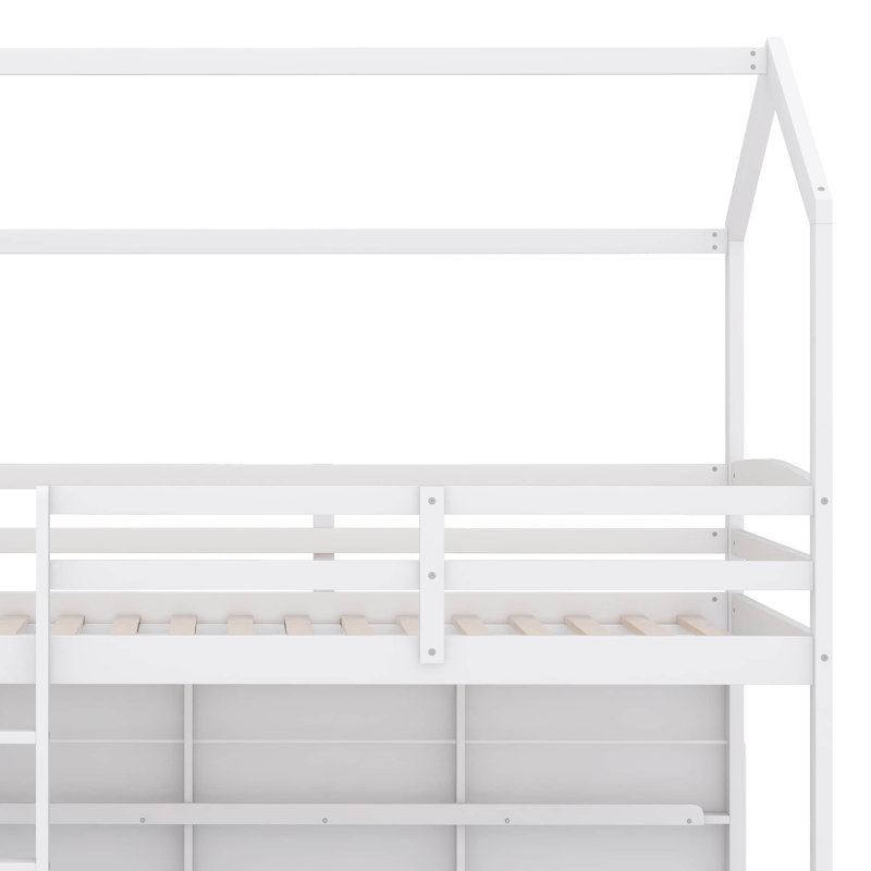  Lit mezzanine simple en bois avec glissière, tablettes de rangement et lumière Annieruth, Blanc