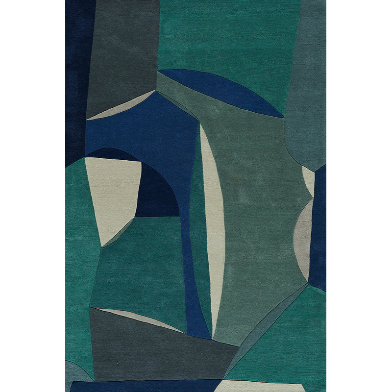 Polia Hand Tufted Wool Abstract Area Rug in Teal/Navy/Gray/Ivory
