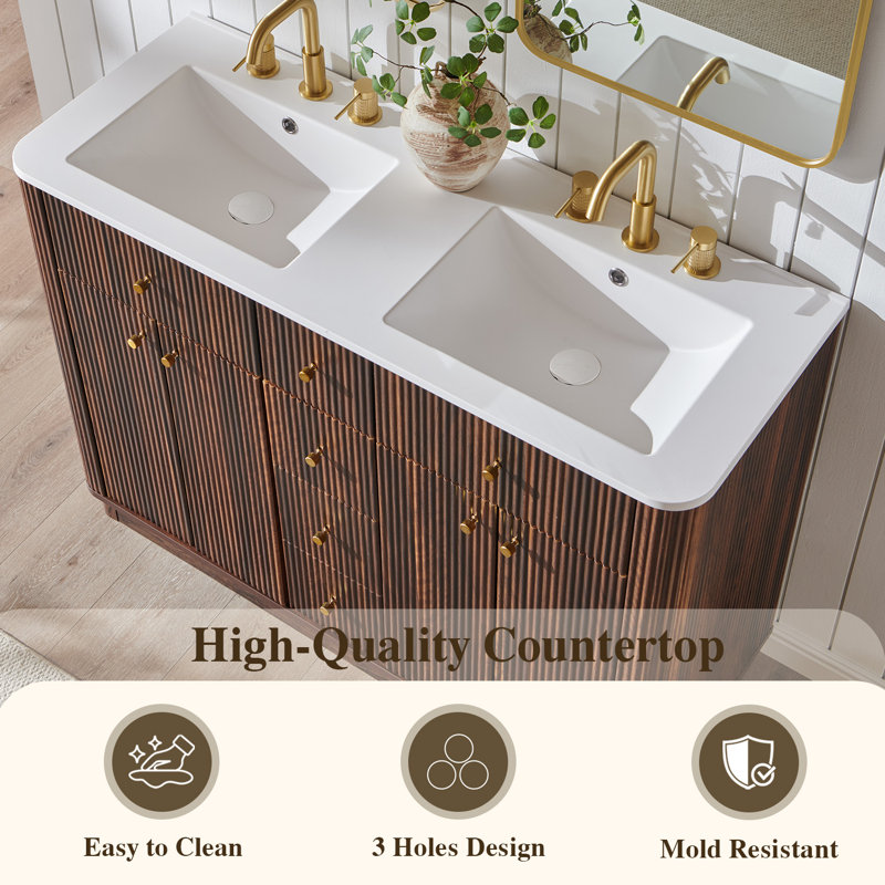 48'' Double Bathroom Vanity Without Mirror, Dark Walnut