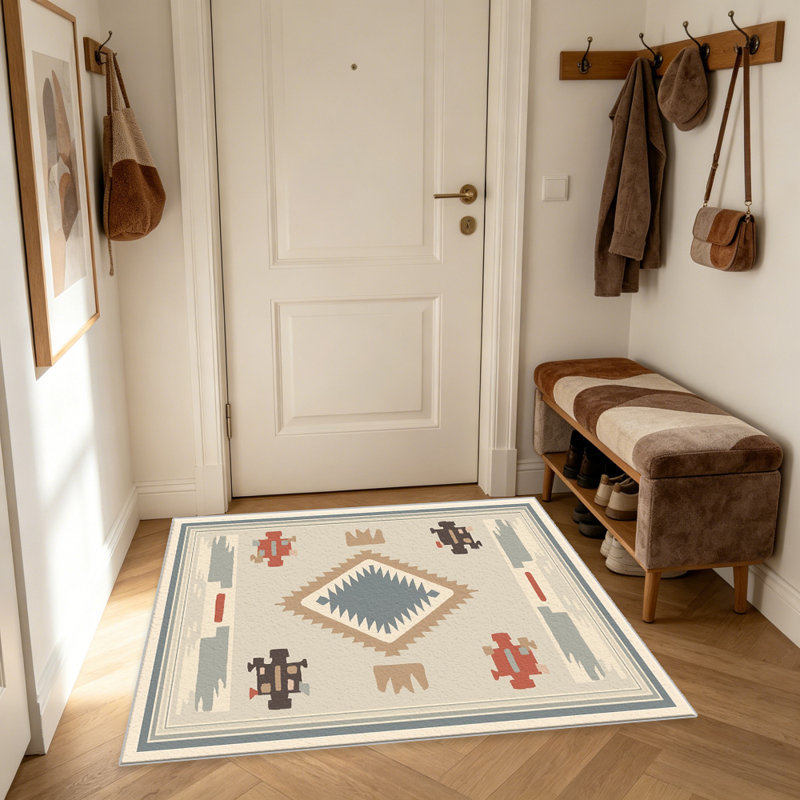 Moss Green & Cream Modern carpet-easy to clean, machine-washable, soft and comfortable; suitable for door mats, kitchens, living rooms, bedrooms, corridors, and laundry areas. Easy to clean, durable carpet for home decoration.