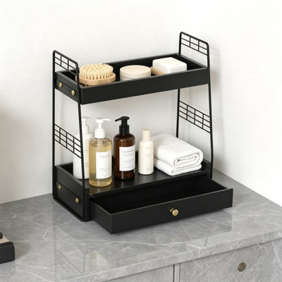 Slim 2-Tier Bathroom Counter Organizer With Built-In Drawer, Vanity Countertop Storage Shelf For Skincare, Toiletries And Bathroom Essentials