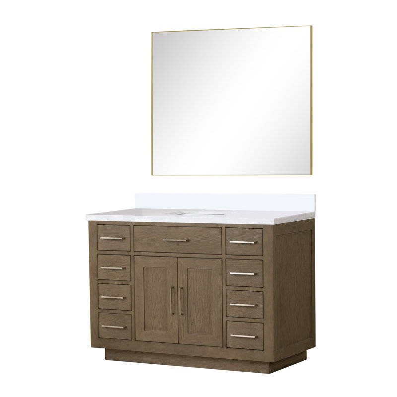 Ensemble de meuble-lavabo simple 48 "avec miroir, Chêne gris, Quartz blanc