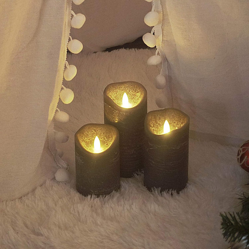 3 Pack Rustic Lavender Purple Flameless Pillar Candles:Real Wax, Battery Operated with 6H Timer,Realistic Flickering LED, 6