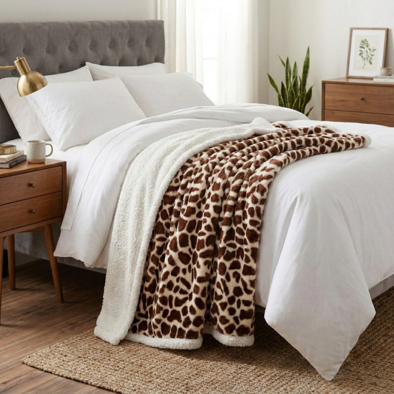 Lavish Home Sherpa Fleece Throw Blanket - 50x60-Inch Machine-Washable Reversible Throw - Fluffy Blankets for Couch, Chair, or Bed (Giraffe)