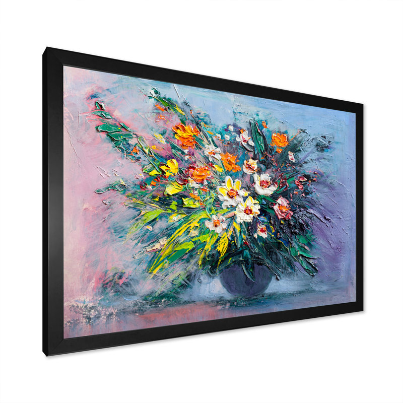 Nature morte pleine Marguerite Bouquet - reproduction de cadre flottant sur toile, H 8 po x l 12 po x P 1 po, Cadre noir