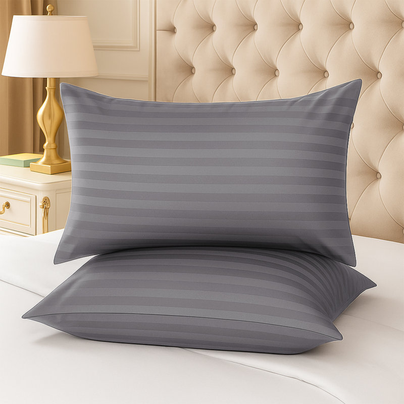 Luxury Microfiber Striped Pillowcases Set of 2 - Soft, Breathable & Wrinkle-Resistant Pillow Covers, Grey