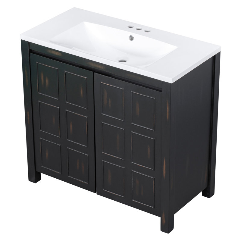 Charmant meuble-lavabo rustique au design fonctionnel et durable, Espresso