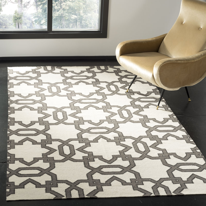 Amelah Hand Woven Flat Weave Wool Geometric Rug, Rectangle 5' x 8'