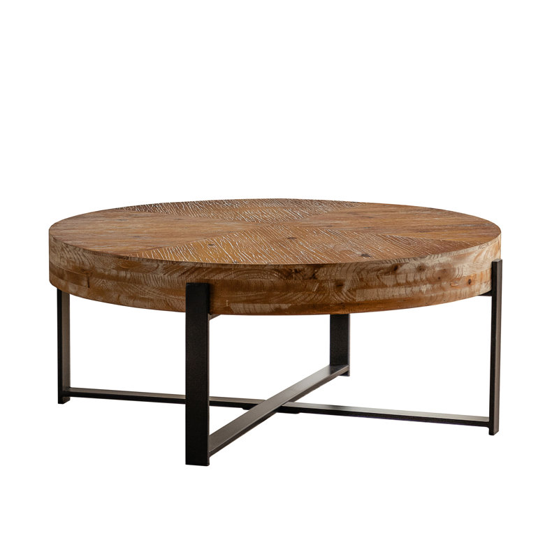 Solid Wood Top Single Coffee Table, Black, Brown, 13.38" H x 31.29" L x 31.29" W