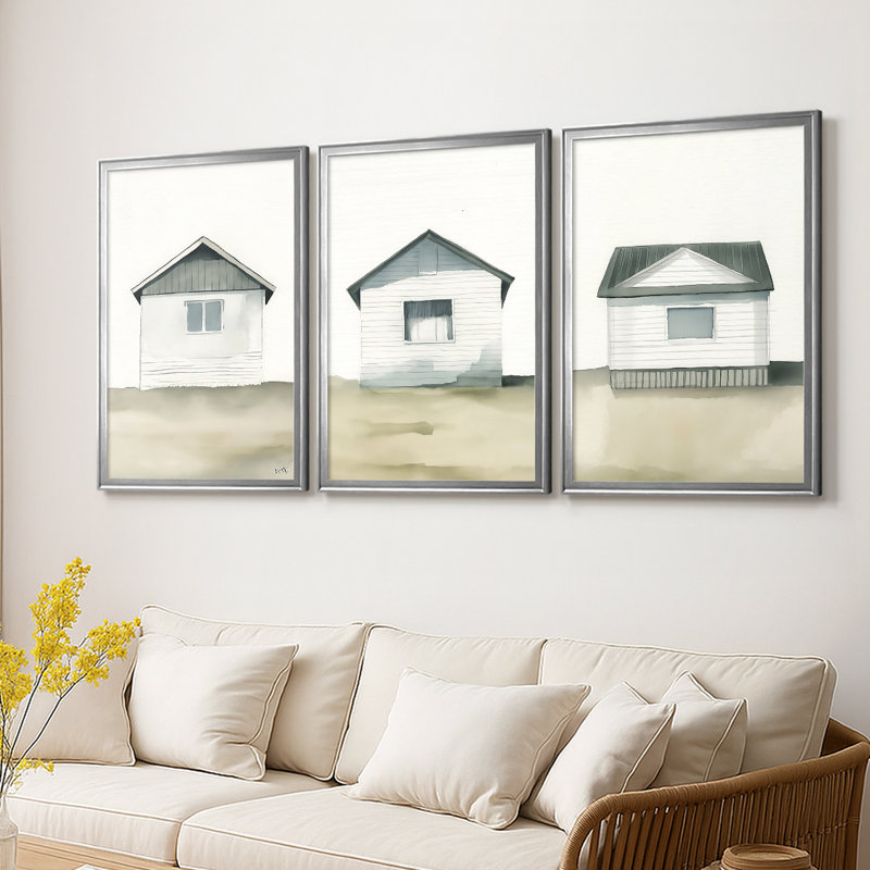 LANDSCAPES Series LXV III - Toile tendue avec châssis sur mesure - 3 pièces, Argent argent, H 19 po x l 45 po