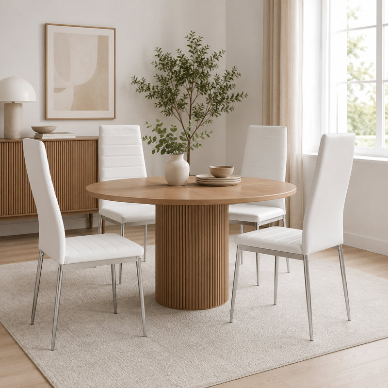 Ensemble de chaises de salle à manger de style moderne pour 4 personnes avec cuir PU confortable et pieds de chaise chromés argentés