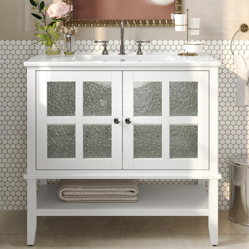 Meuble-lavabo 36 po avec lavabo en céramique, Blanc