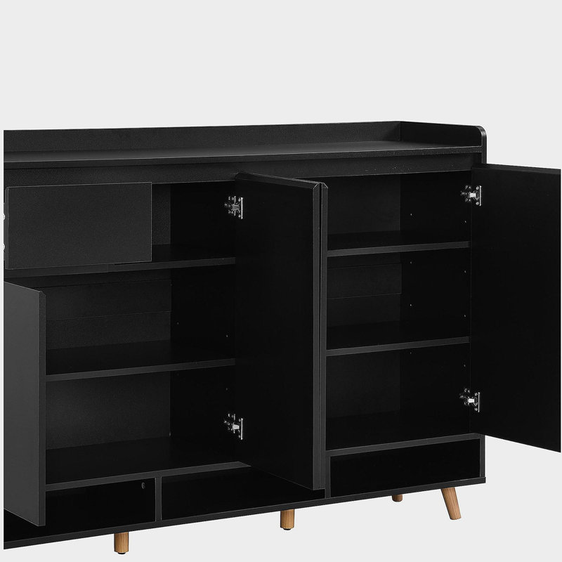 Armoire à chaussures contemporaine avec tablettes réglables, organisateur de maison minimaliste avec pieds en bois massif, buffet de rangement