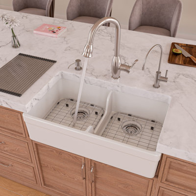 31.75'' L Double Bowl Fireclay Kitchen Sink