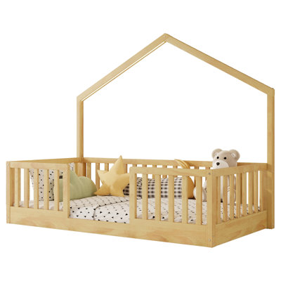 Lit sur pied avec rails hauts, lit Montessori en bois avec lumière pour enfants, garçons et filles