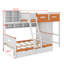Lit superposé simple au-dessus d'un lit double en bois avec garde-robe, tiroirs, tablettes et DEL